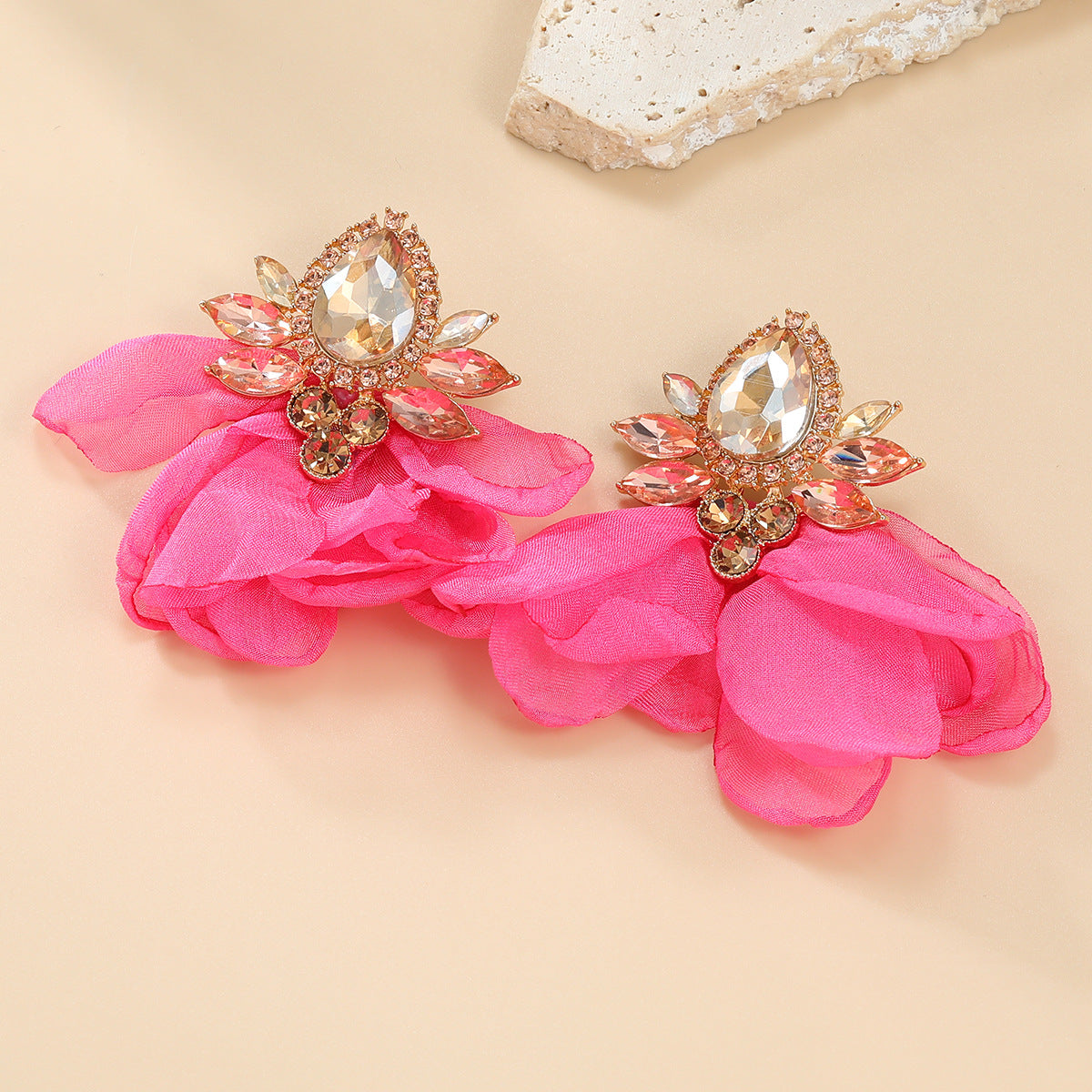 Wholesale colorful diamond fabric floral elegant alloy earrings ACC-ES-JL011