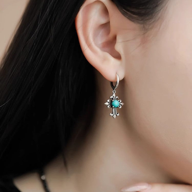 Wholesale Vintage heavy-duty turquoise cross earrings