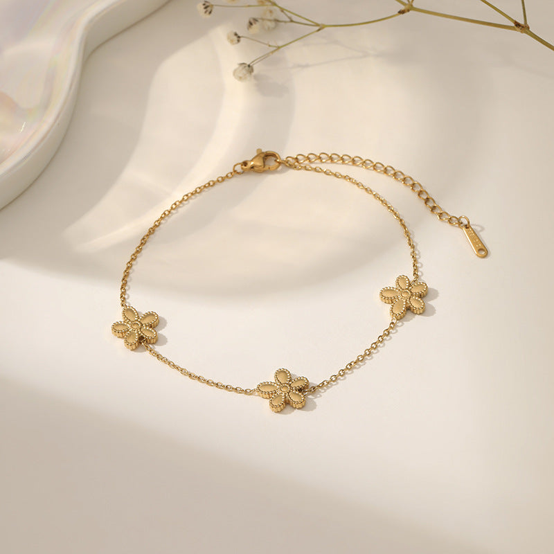 Wholesale Minimalist Titanium Steel Bracelet with Small Round Flowers Korean Style Gift for Women