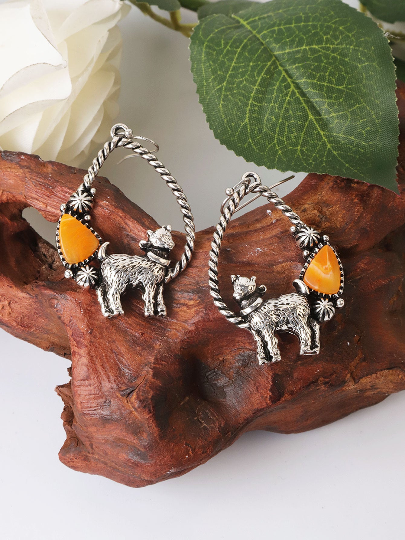 Wholesale Exaggerated Animal Retro Multi-color Turquoise Ancient Silver Earrings ACC-ES-Xilu005