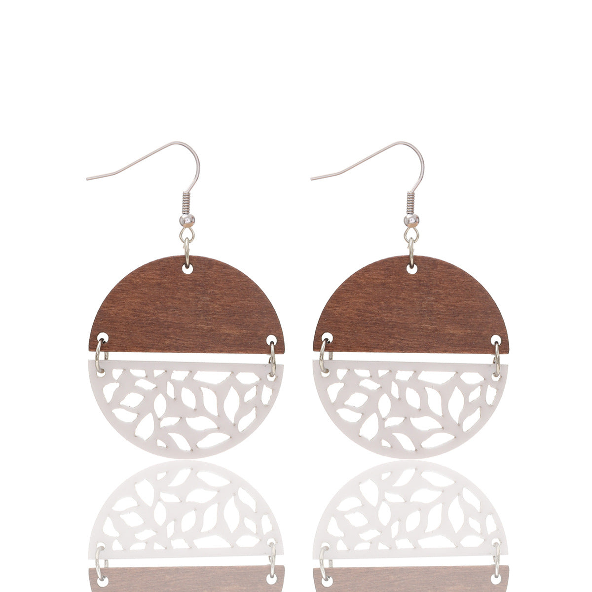 Wholesale  Wooden Hollow Acrylic Round Stitching Bohemian Earrings