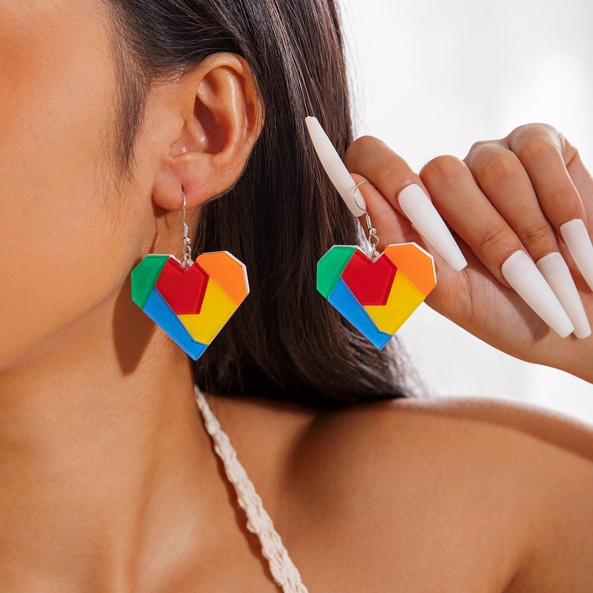 Wholesale genuine leather big teardrop heart Valentine's Day earrings