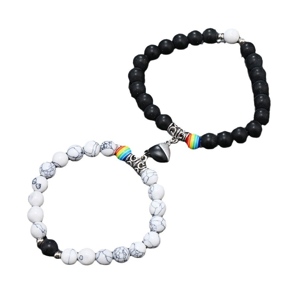 Wholesale Rainbow Beaded Love Magnetic Couple Bracelet