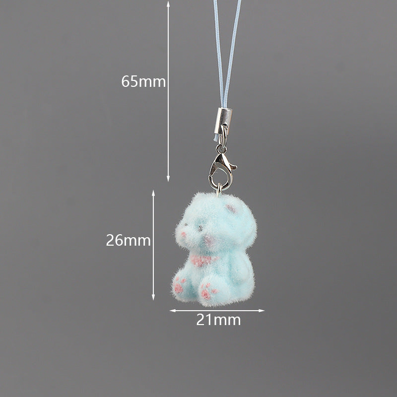 Wholesale Cute mini flocked puppy mobile phone chain