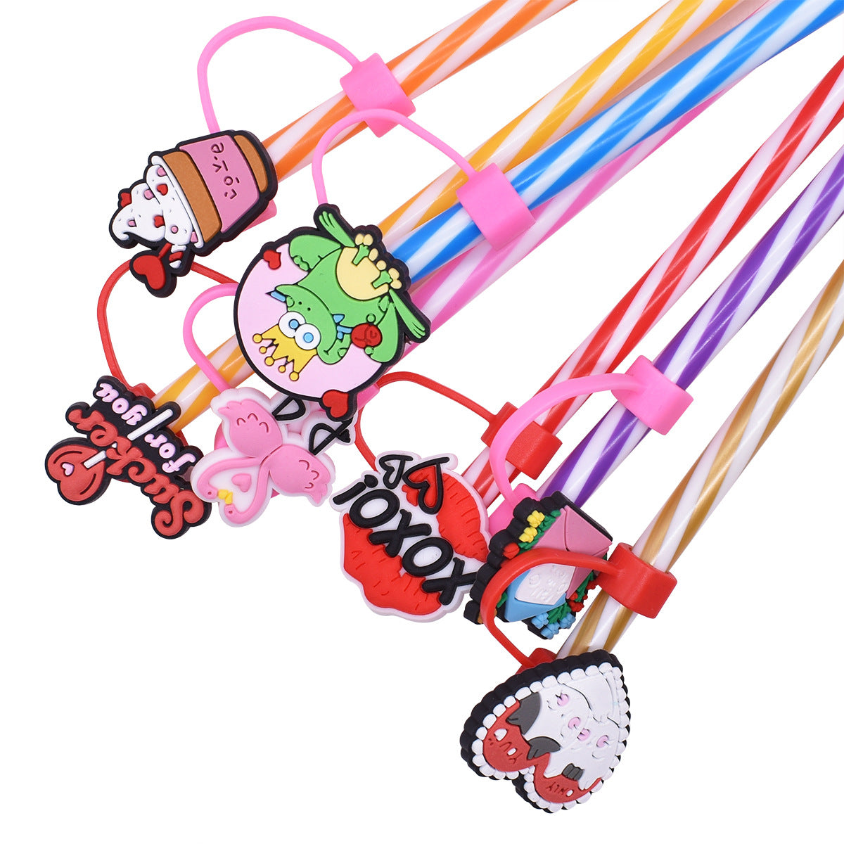 Wholesale Random 100pcs 10mm Straw Tube Cap PVC Valentine's Day Rainbow Love Straw Stoppers