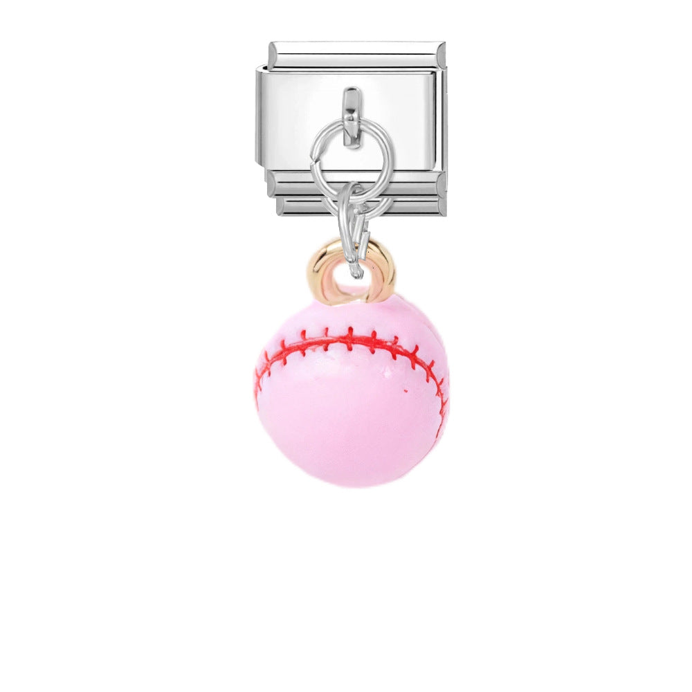 Wholesale Titanium Steel Italian Modular Bracelet with Sports Ball Pendants,  Trendy Gift for Friends,  Jewelry Accessory