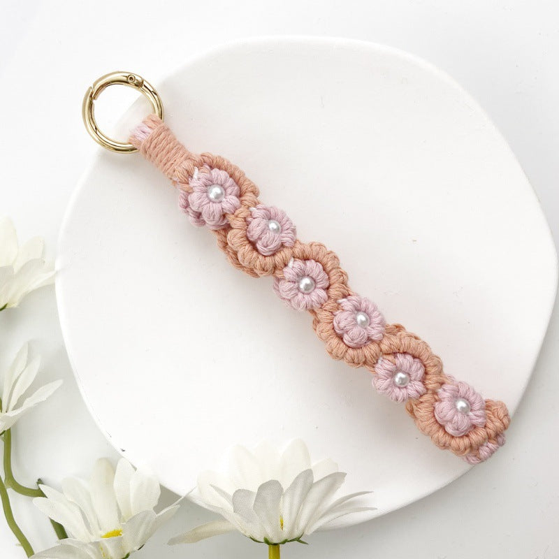 Wholesale Flower Rose Key Ring Handmade Woven Wrist Strap Keychains Lanyard Keychain ACC-KC-Huaien004