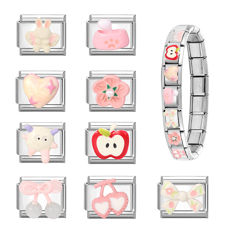 Wholesale  Italian Charm Bracelet 9mm DIY Creative Pink Cute Cartoon  Creative Stainless Steel Composable Bracelet