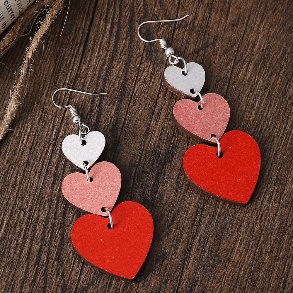 Wholesale Valentine's Day heart-shaped gradient color double-sided wooden earrings