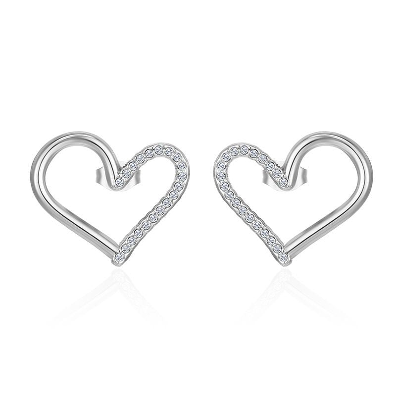 Wholesale Stainless steel Heart-Shaped Diamond Stud Earrings