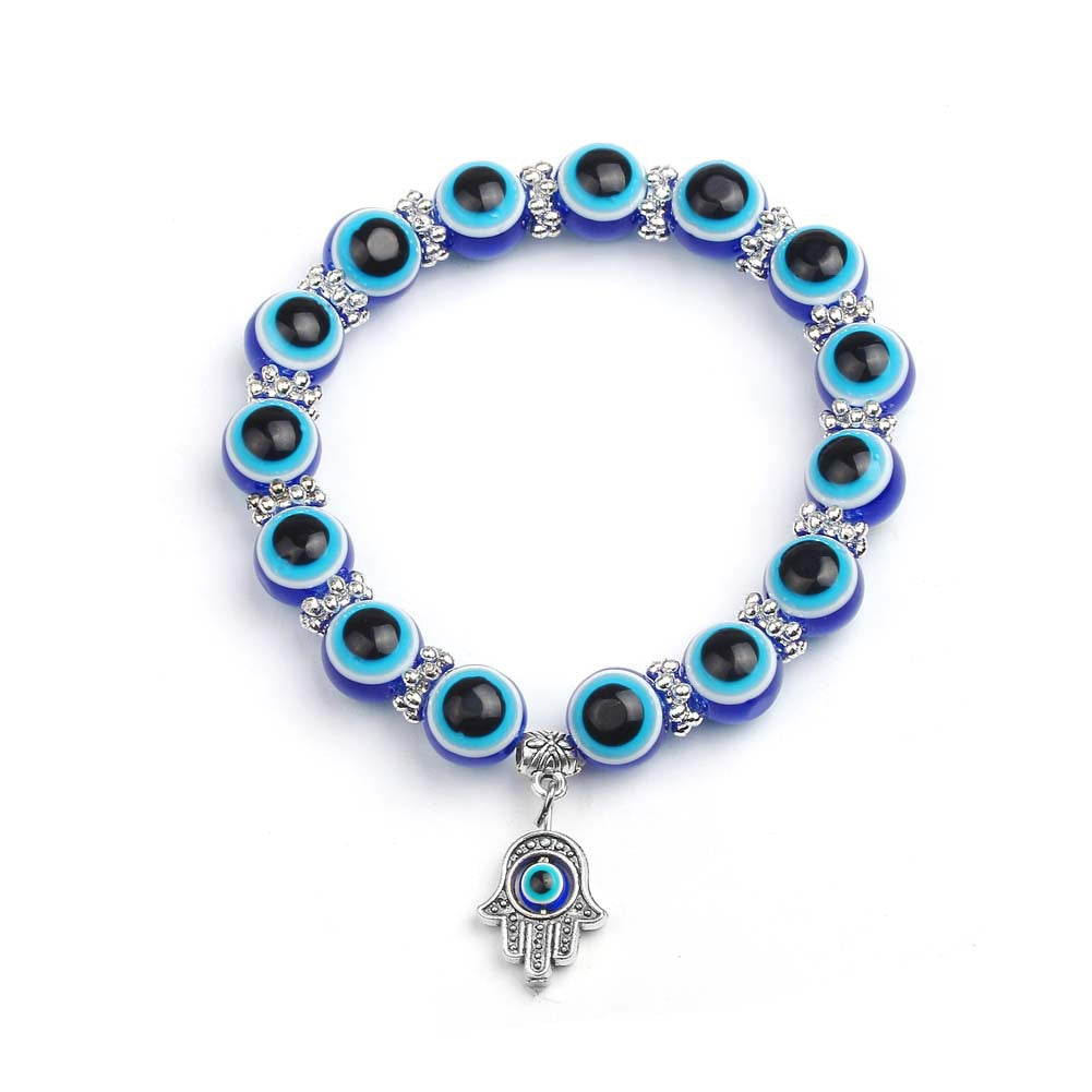 Wholesale Colorful Volcanic Stone Palm Eye White Turquoise Stretch Bracelet Set