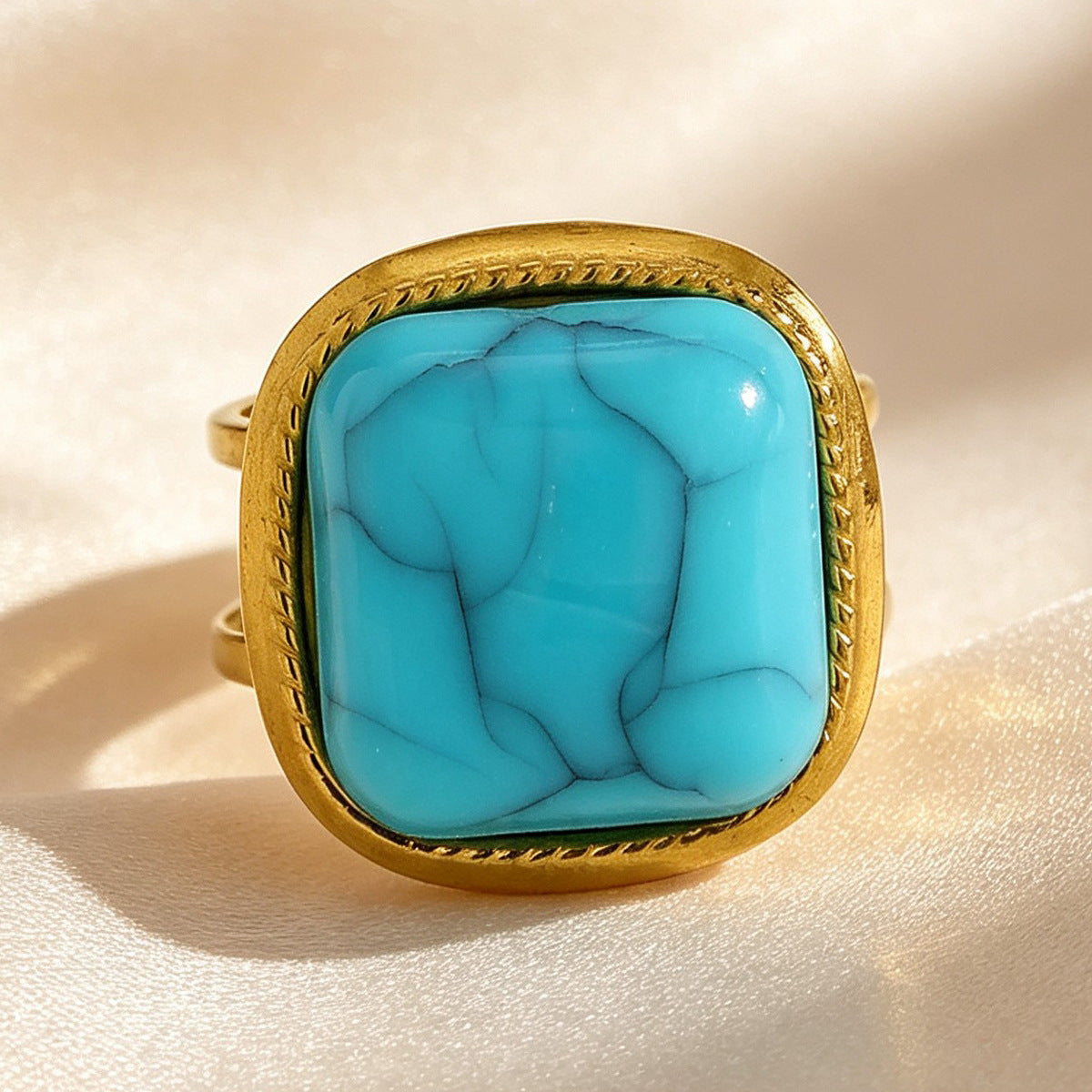 Wholesale Vintage Imitation Turquoise Ring Square Stone 304 Stainless Steel Open Jewelry Gift Boutique Resale