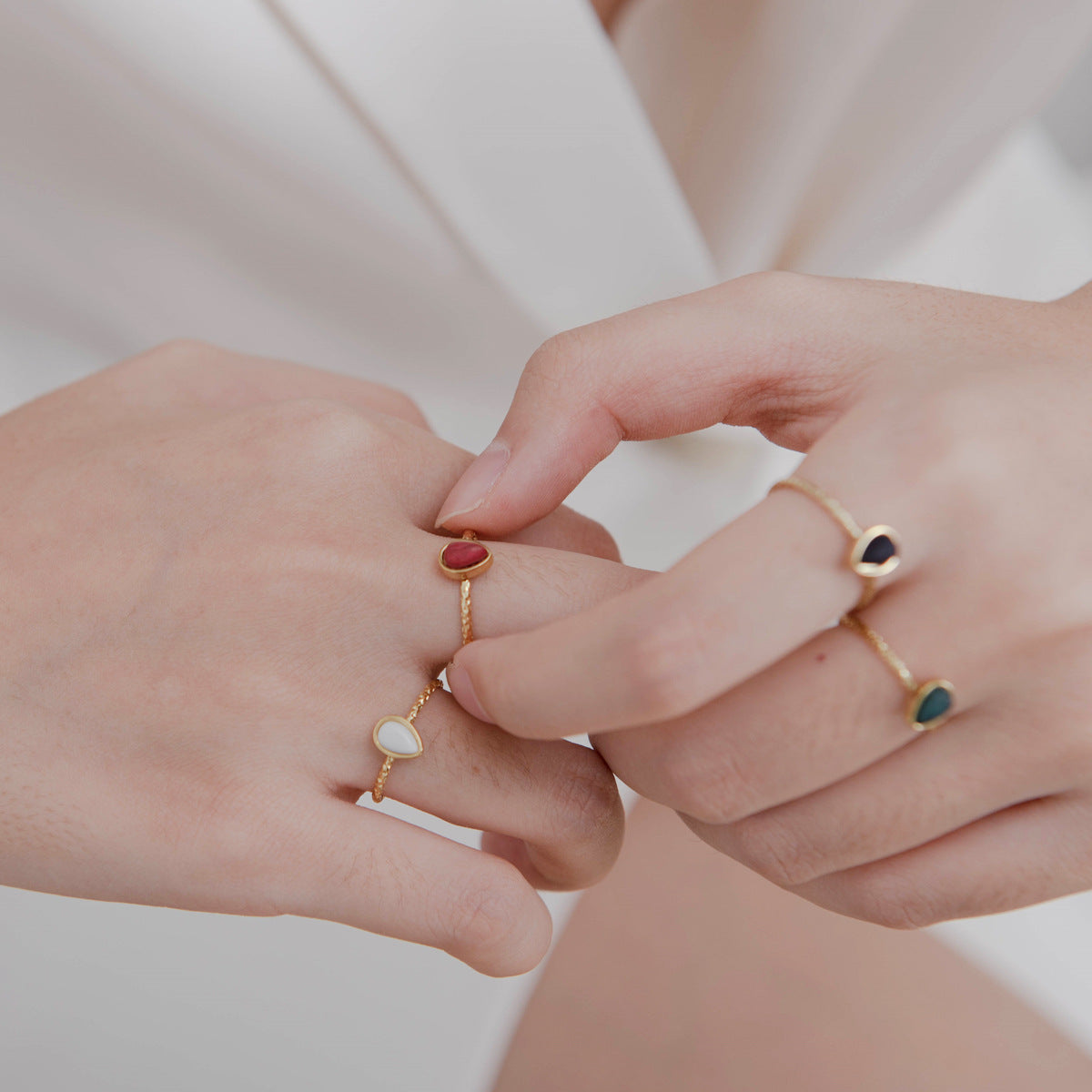 Wholesale  drop natural stone ring open titanium steel adjustable  ring