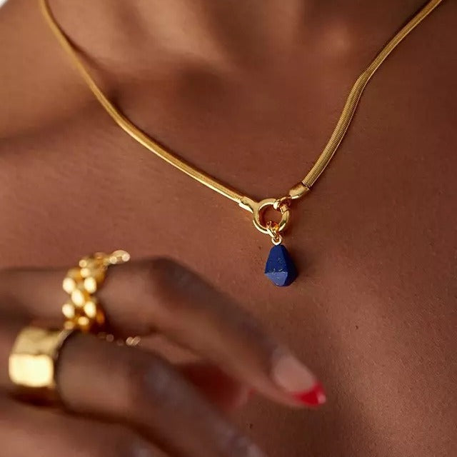 Wholesale Stainless steel  Natural Stone Lapis Lazuli Necklace