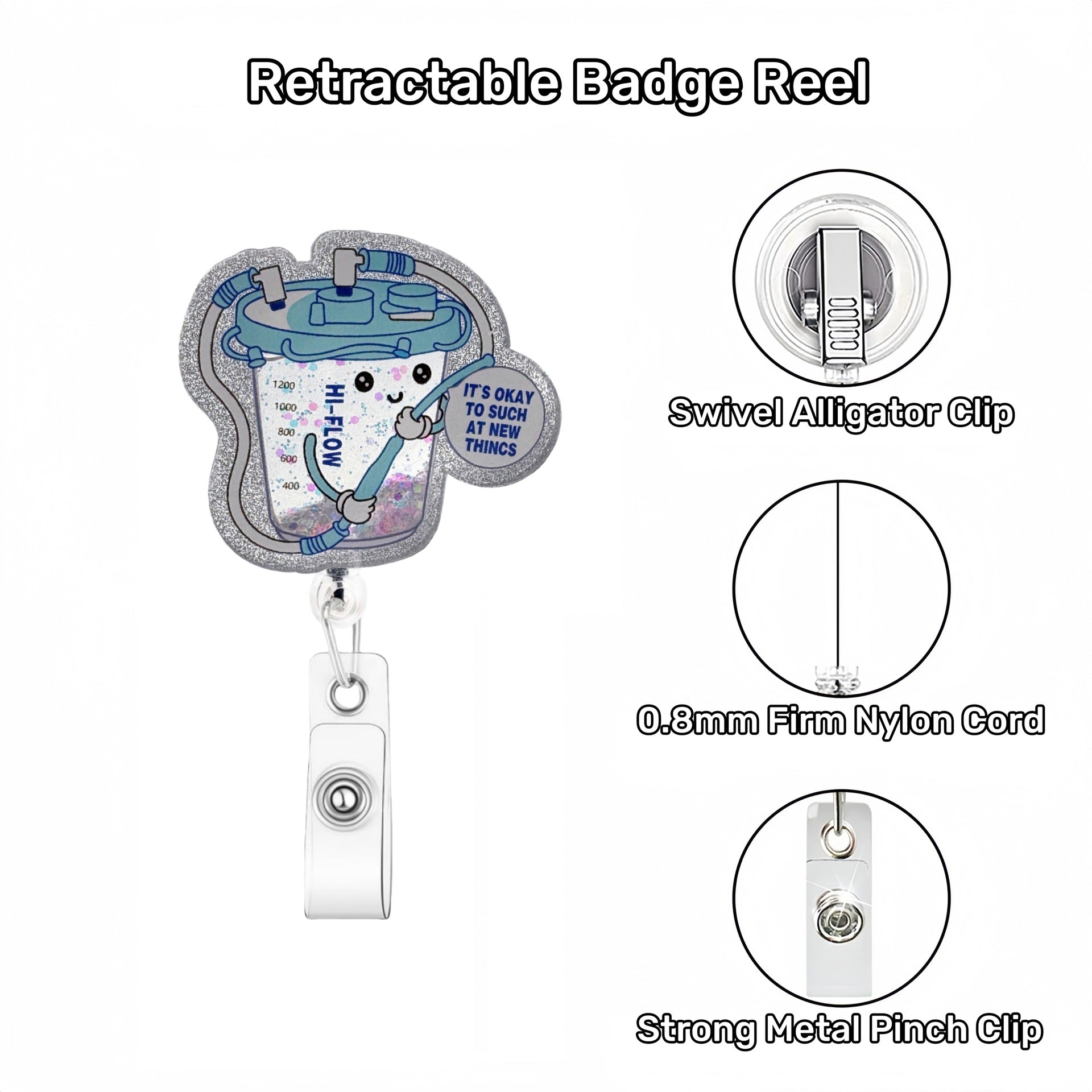 Wholesale  spot glitter liquid retractable Badge Reels,