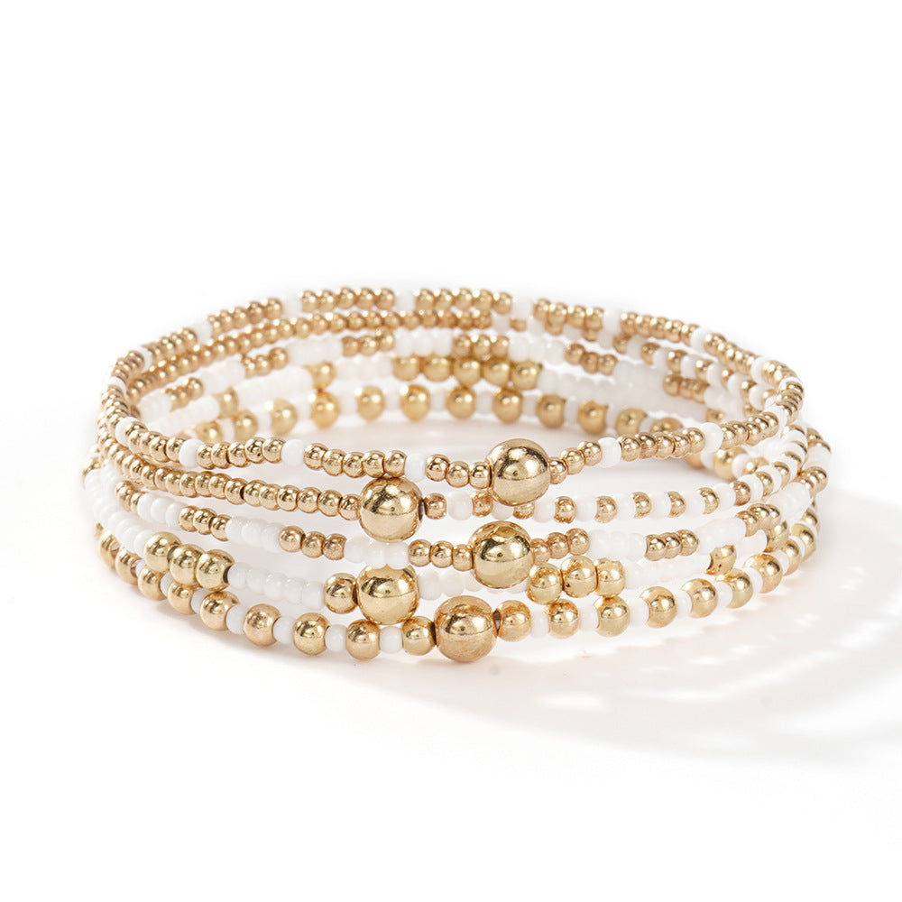 Wholesale Gold Tone Seed Bead Bracelet 5 Piece Set Hand Knitted Geometric Unisex Design Fashion Jewelry Accessory For Everyday Wear And Gifting