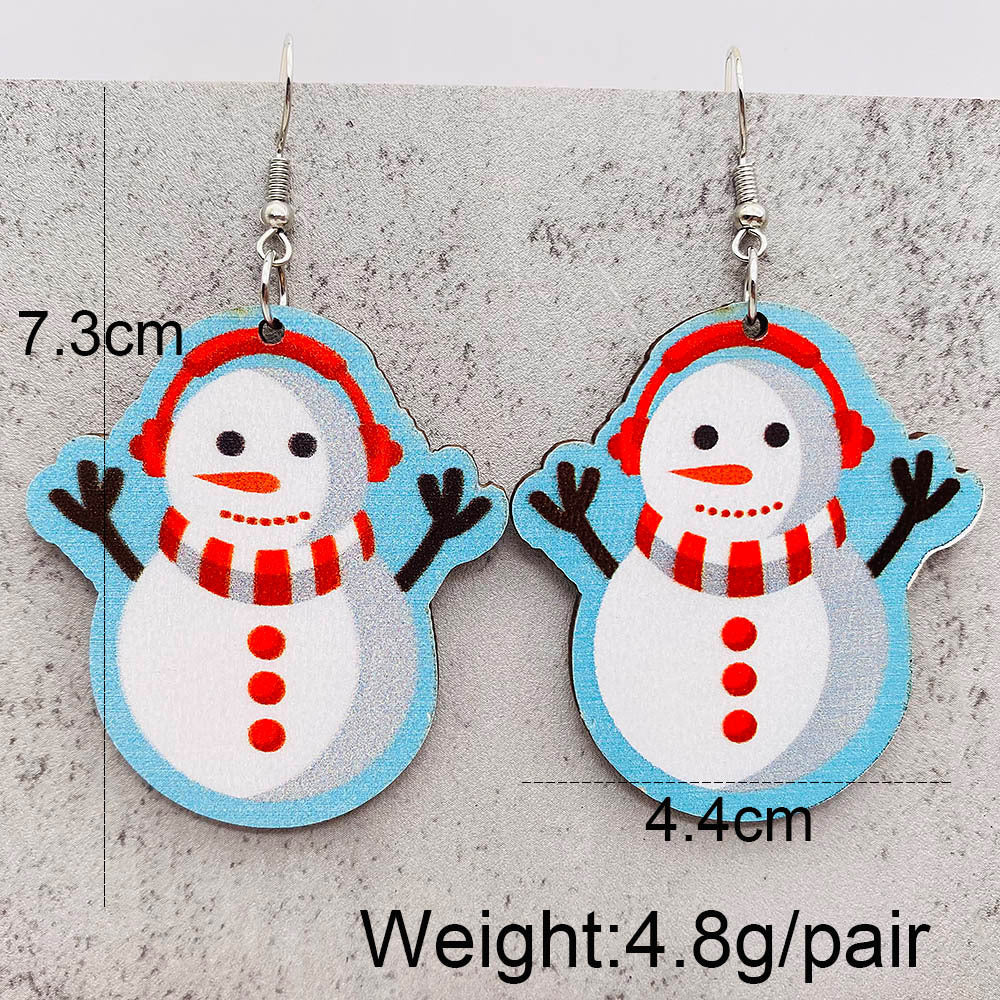 Wholesale Christmas Earrings Cartoon Santa Claus  Christmas Trees Wood Ear Drop Earrings