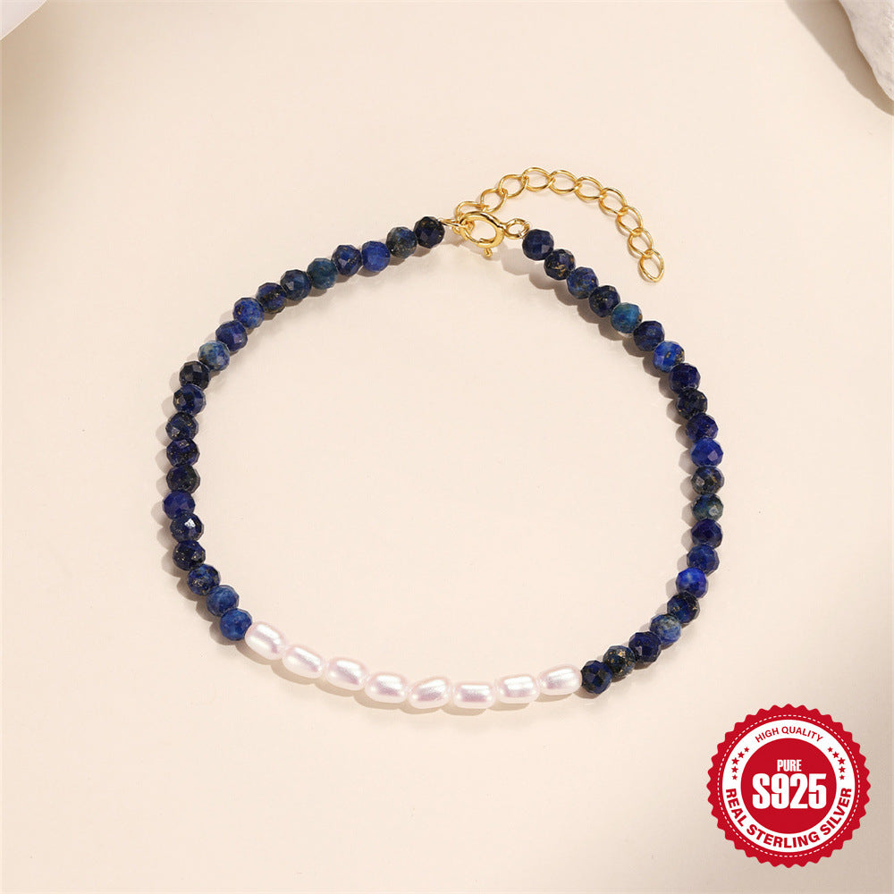 Wholesale S925 sterling silver pearl lapis lazuli niche vintage bracelet