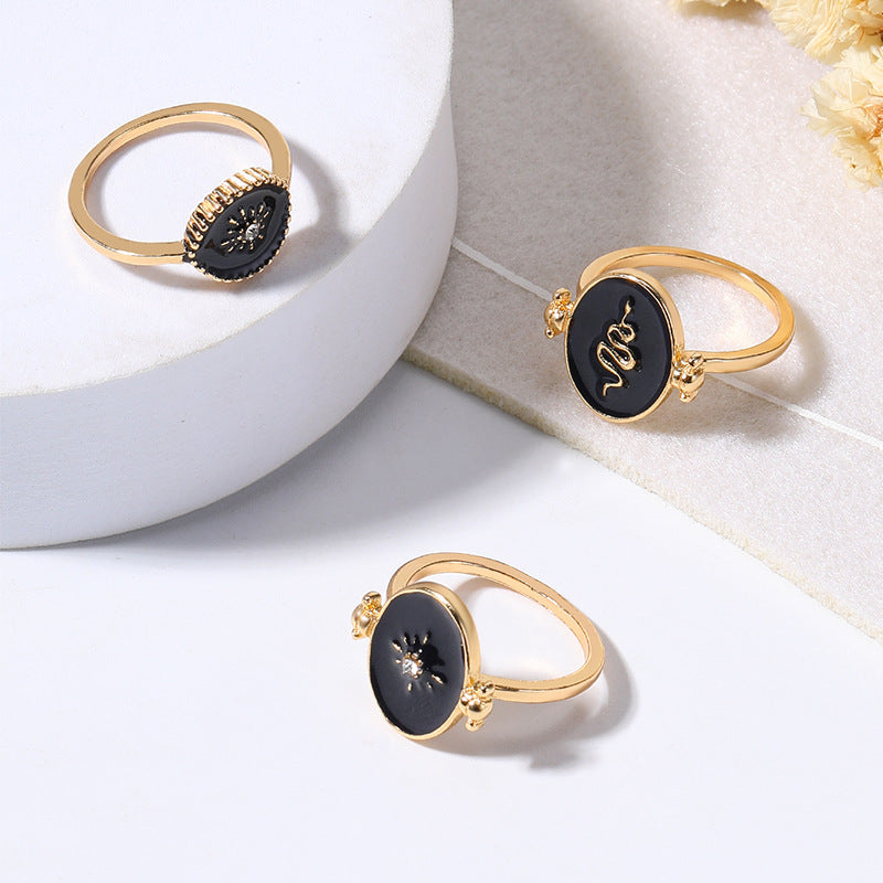 Wholesale Retro Simple Jewelry Disc Diamond Star Sun Overlapped Ring