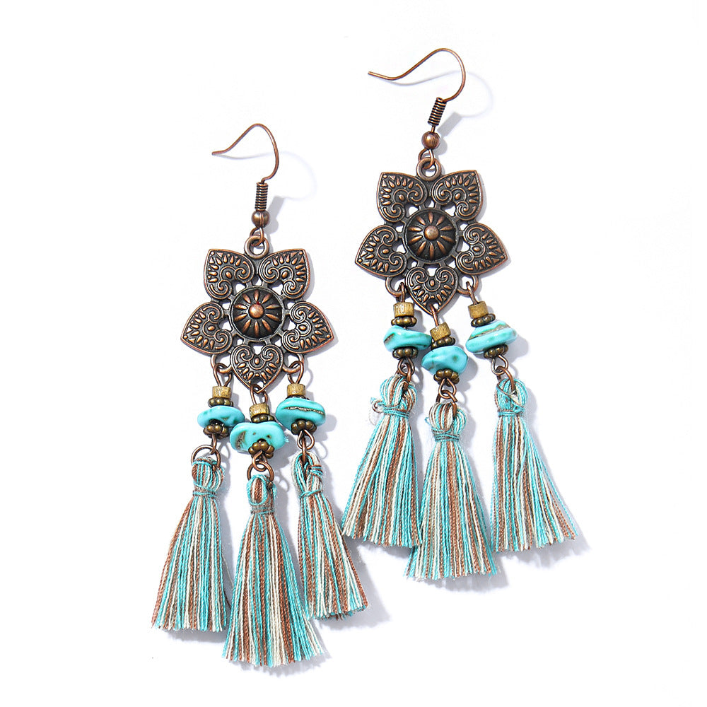 Wholesale Handmade Woven Tassel Earrings Bohemian Style Zinc Alloy Summer Beach Holiday Fashion Accessory