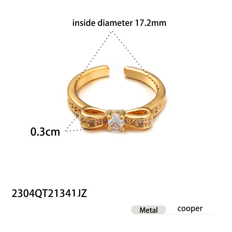 Wholesale light luxury versatile brass gold plated zircon ring