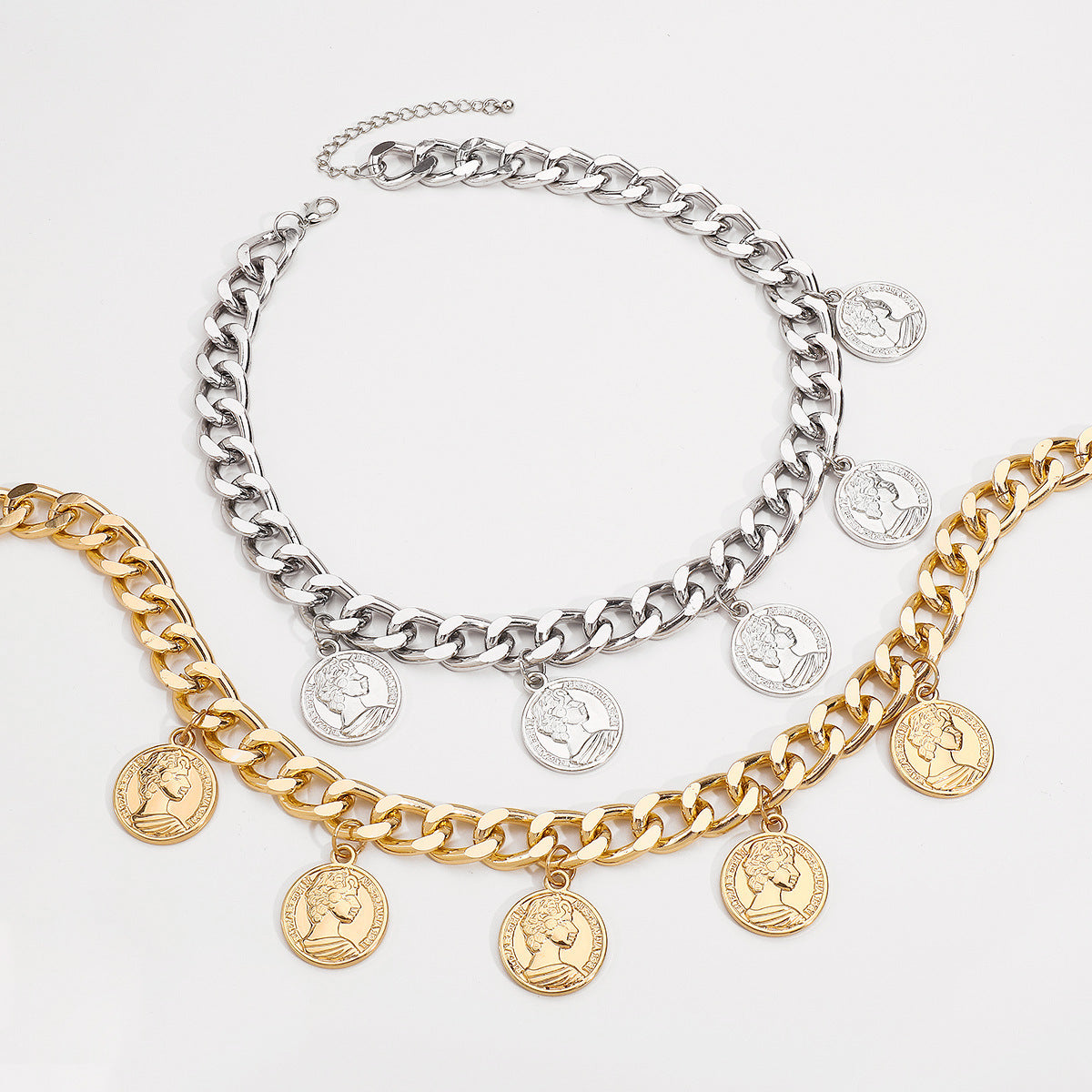 Wholesale  retro metal coin pendant tassel necklace