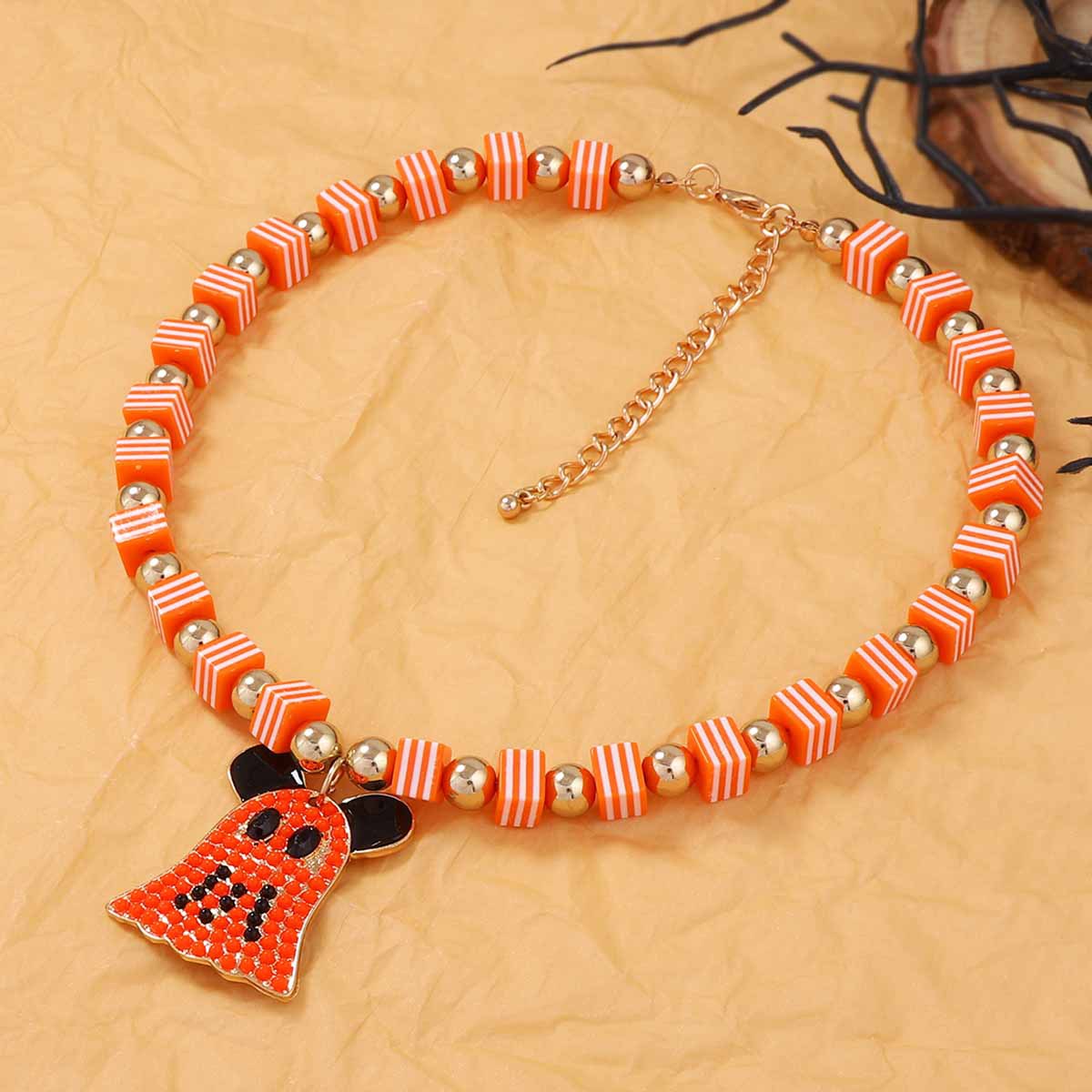 Wholesale  geometric square beaded alloy ghost necklace