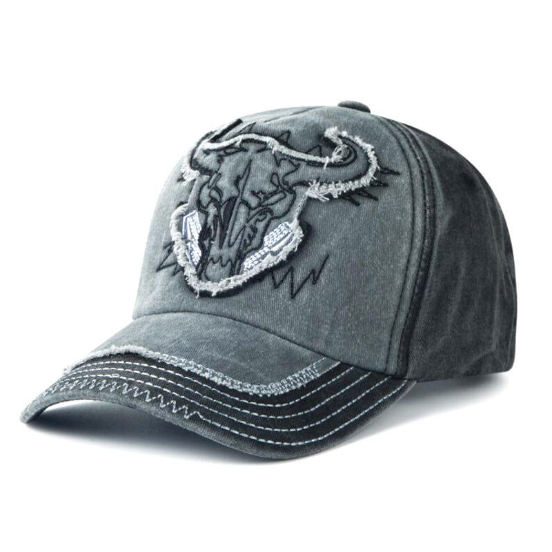 Wholesale washed hat ox head embroidered baseball cap