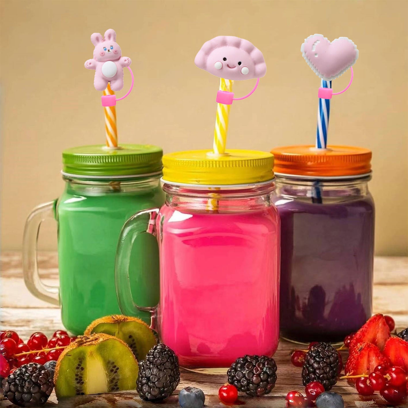 Wholesale 10mm Pink and White Hot Dog Lollipop PVC Soft Straw Tube Cap