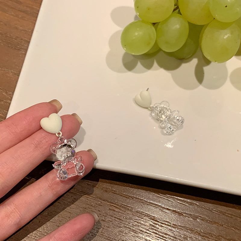 Wholesale s925 silver needle bear heart earrings ear clip