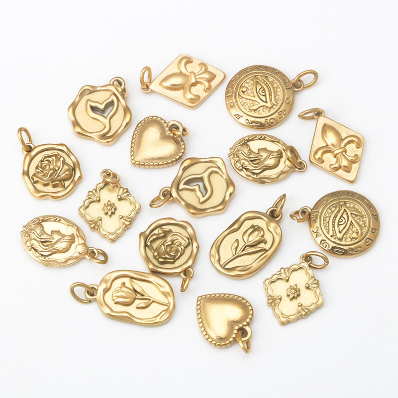 Wholesale Stainless Steel Mermaid Flower Peach Heart Gold Pendant