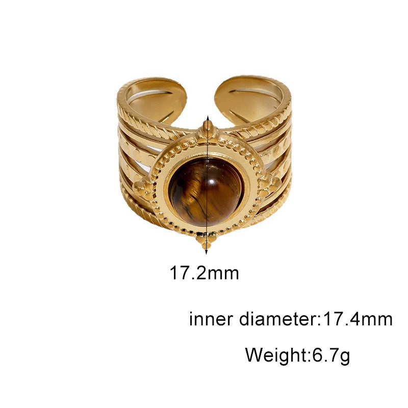 Wholesale Vintage Stainless Steel Open Ring Tiger Eye Stone Fashion Accessory for Resale