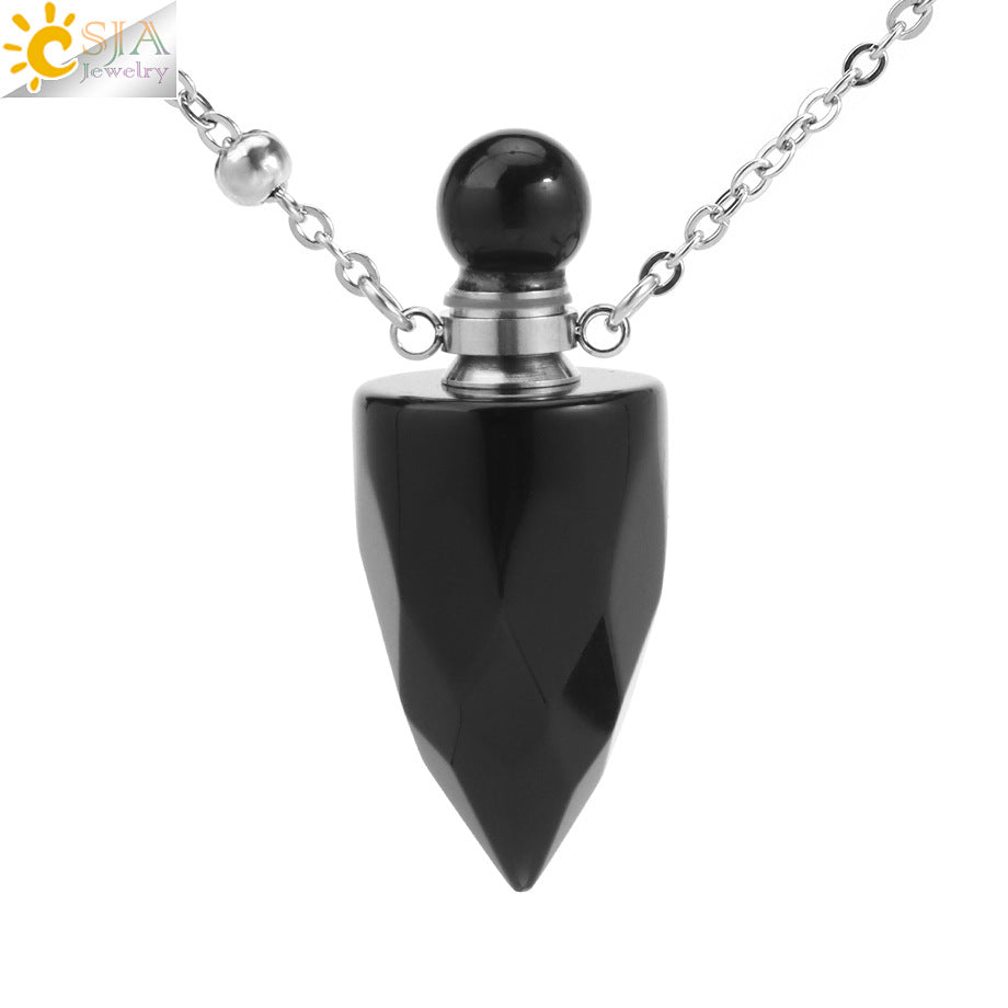 Wholesale Natural Stone Crystal Perfume Bottle Necklace ACC-NE-HuaiShe005