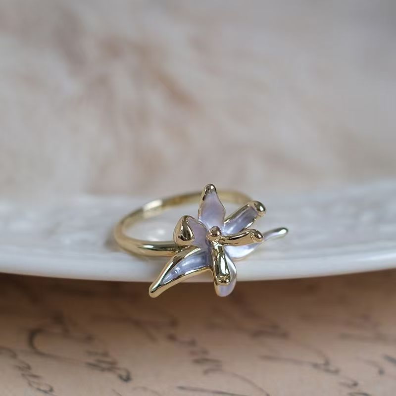 Wholesale Alloy Enamel Open Ring With Purple Iris Flower And Butterfly Women S Fashion Jewelry Accessory