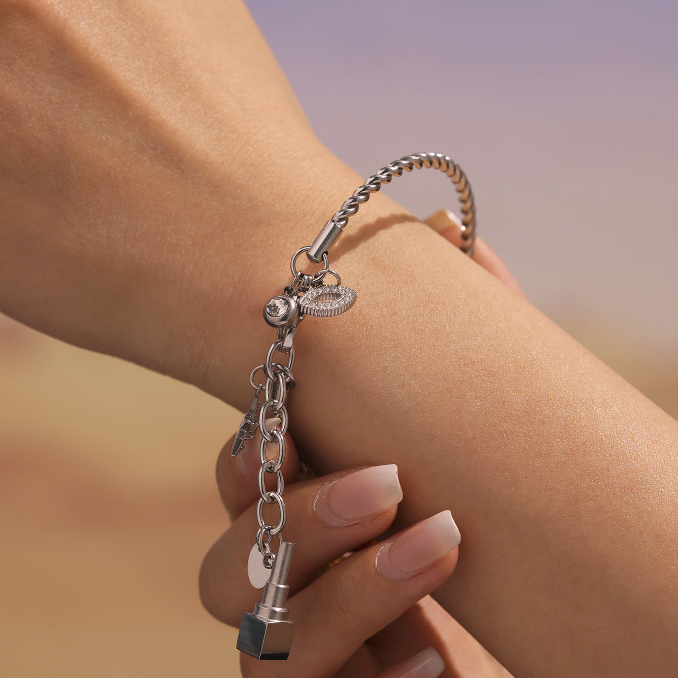 Wholesale Stainless Steel  Creative Gold Plated with Diamond Star DIY Multi-accessory Bracelet