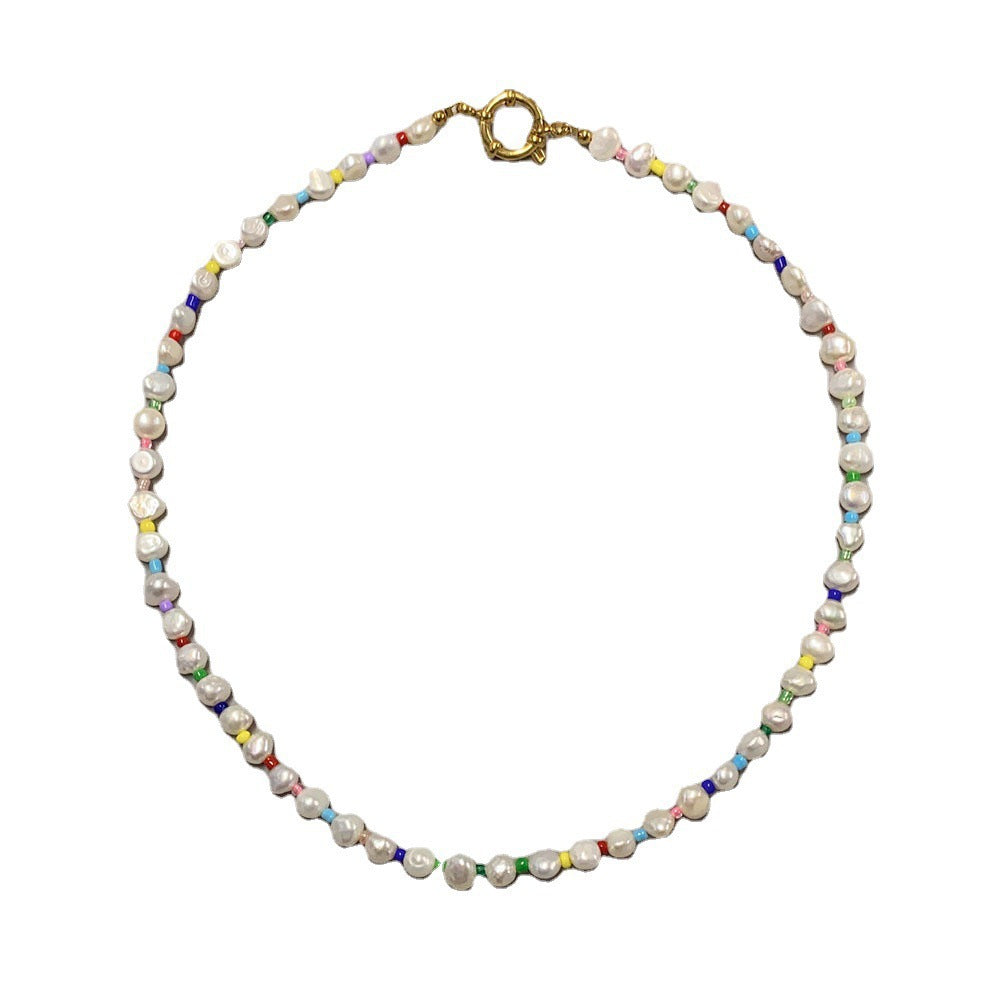 Wholesale Titanium Steel Clasp Colored Glass Bead Necklace