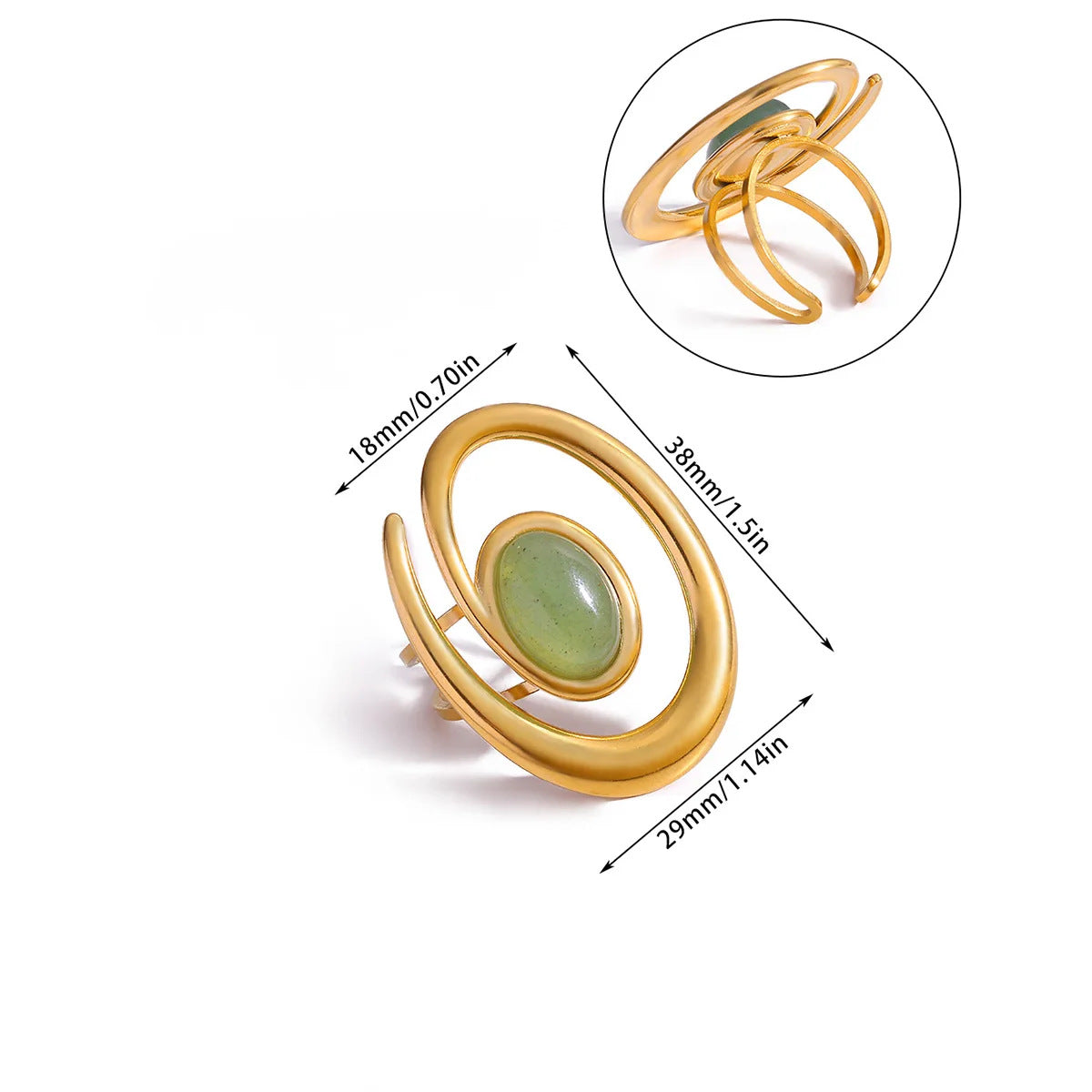 Wholesale Cross-border Light Luxury Retro Style Green Zircon Open Ring 18K Gold Plated Emerald High-grade Finger Ring Jewelry