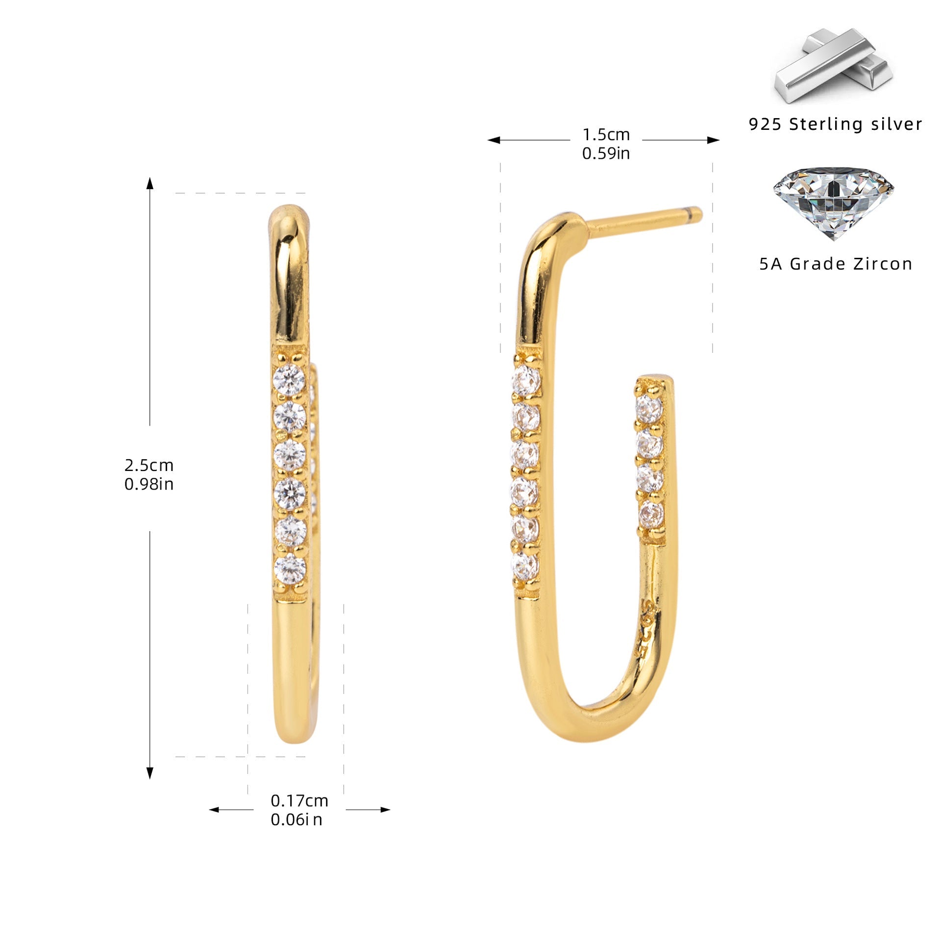 Wholesale  S925 Silver  Geometric U-shaped Earrings