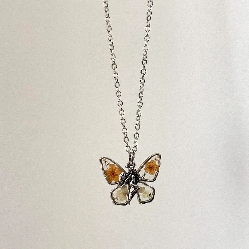 Wholesale Vintage Butterfly Dropping Oil Flower Necklace