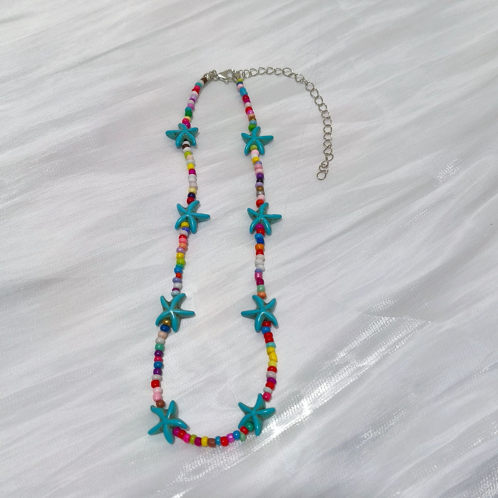 Wholesale  All-match Starfish Pendant Rice Beaded Necklace