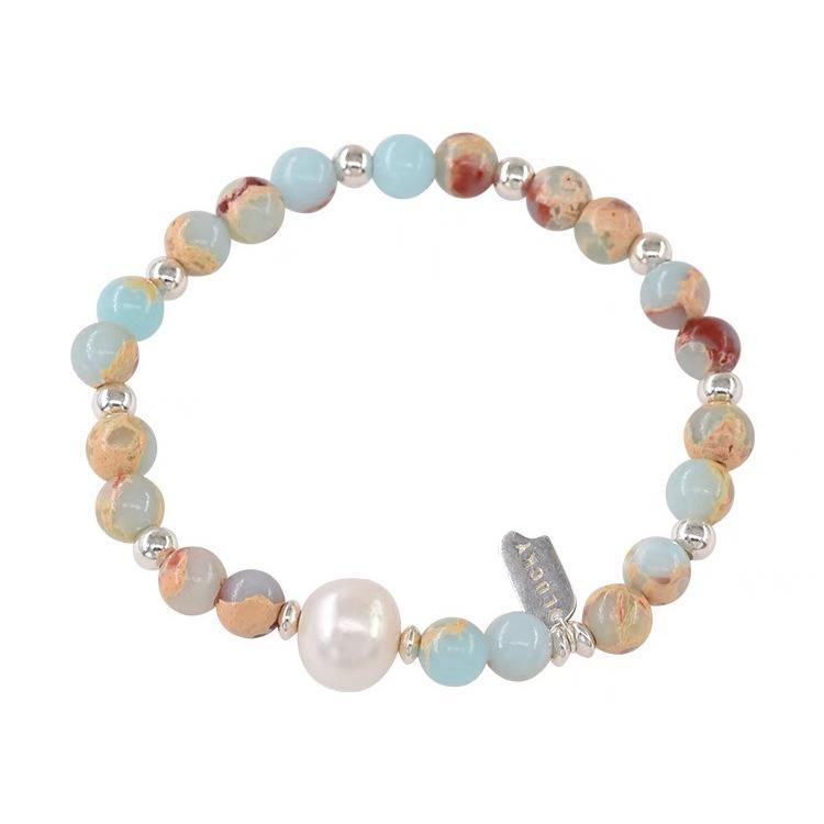 Wholesale Retro Colorful Stone Pearl Broken Silver Bracelet with Simple Personality Silver Bracelets ACC-BT-Mengx002