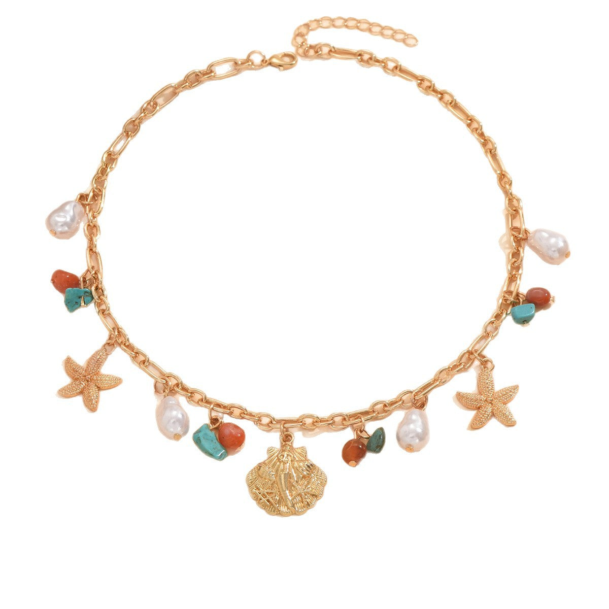 Wholesale Resort Style Shell Starfish Pearl Pendant Necklace