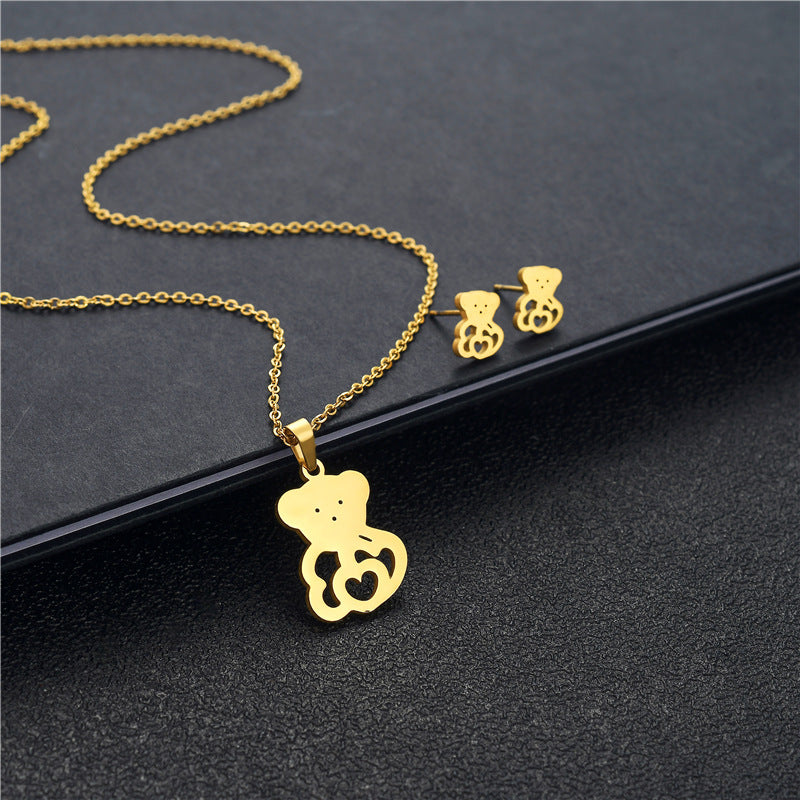 Wholesale Cute Glossy 18K Gold Stainless Steel Necklace Earrings Set ACC-NE-MinM004