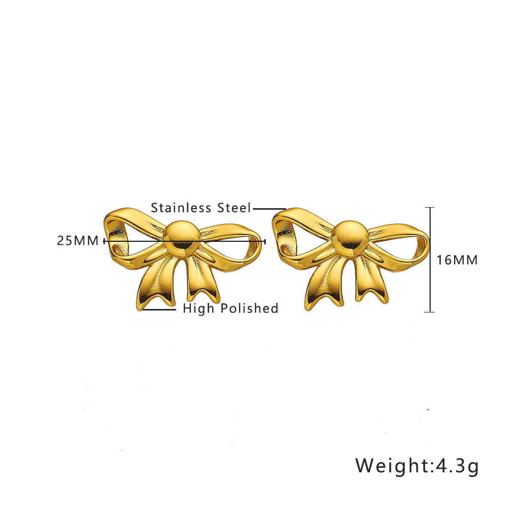 Wholesale Jewelry Love Bow Pearl Titanium Steel Earrings ACCVIP-ES-DaLang002