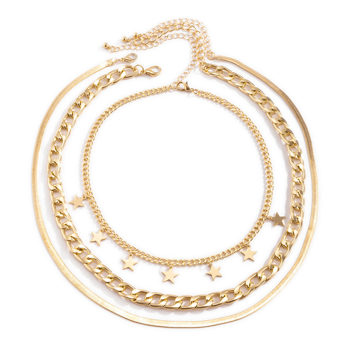 Wholesale Geometric Snake Bone Chain Layering Necklace Set with Star Pendant,  Fashion Accessory for Gift or Boutique