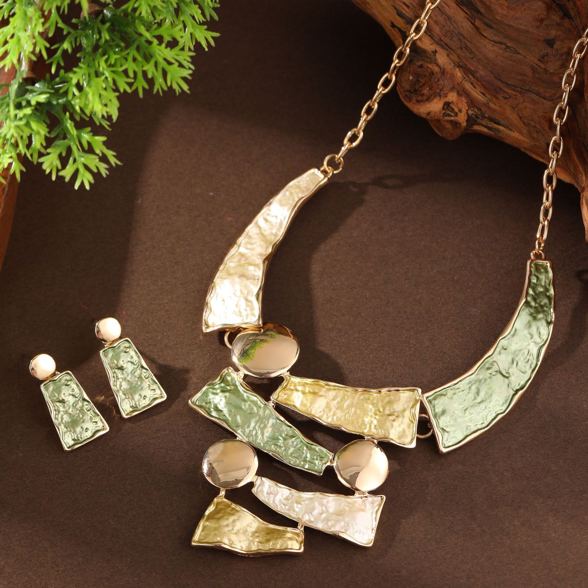 Wholesale color painting oil hollow geometric lines earrings necklace suit