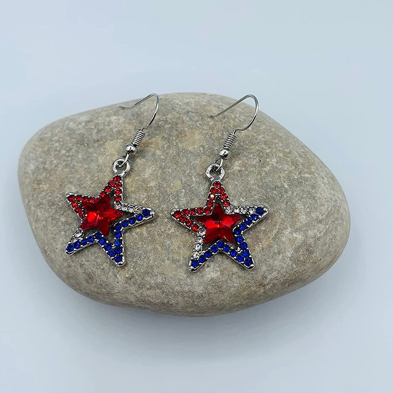 Wholesale American Independence Day five-pointed star inlaid zircon pendant necklace earrings