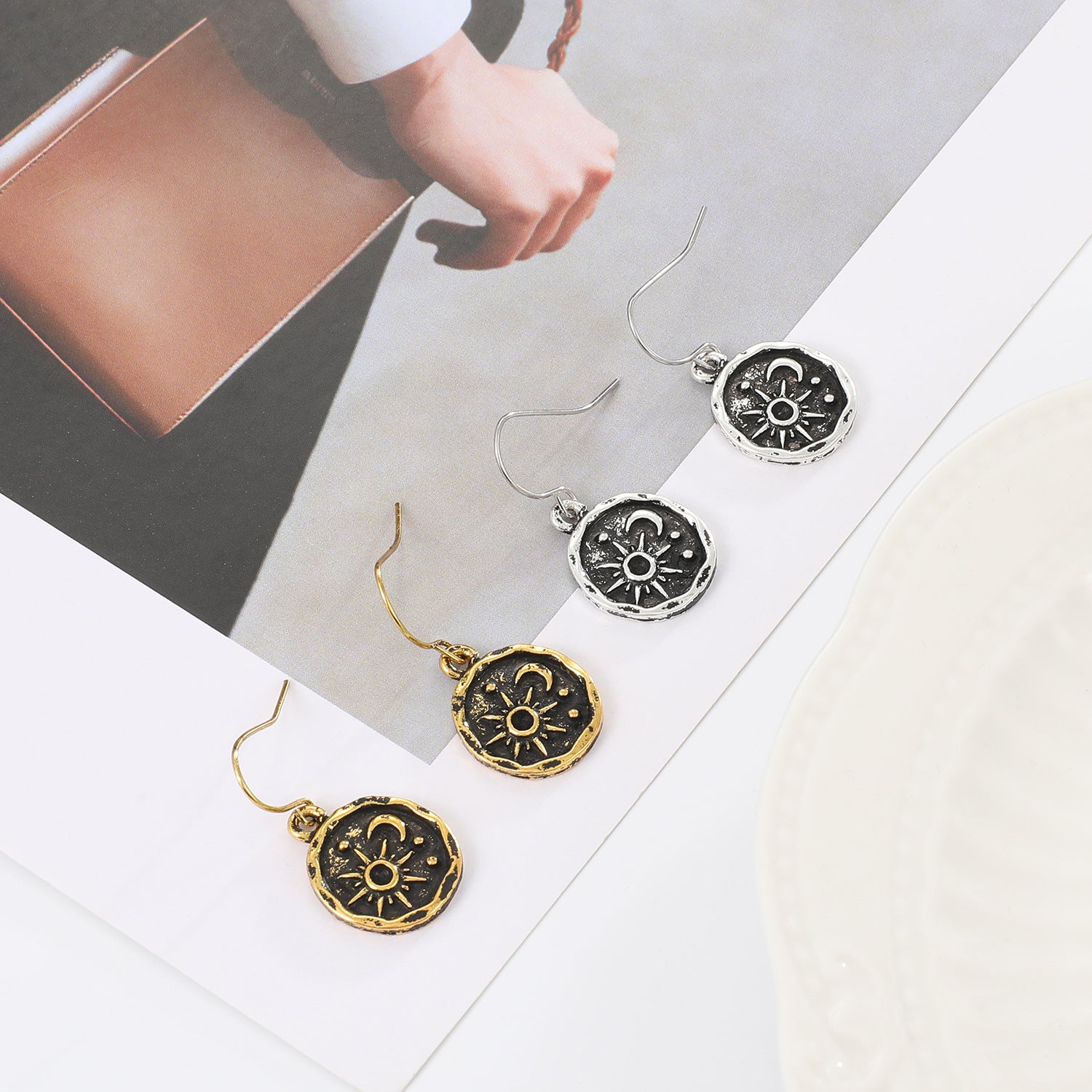 Wholesale Bohemian Style Sun Moon Earrings Geometric Metal Ethnic Wind Vintage Ear Jewelry