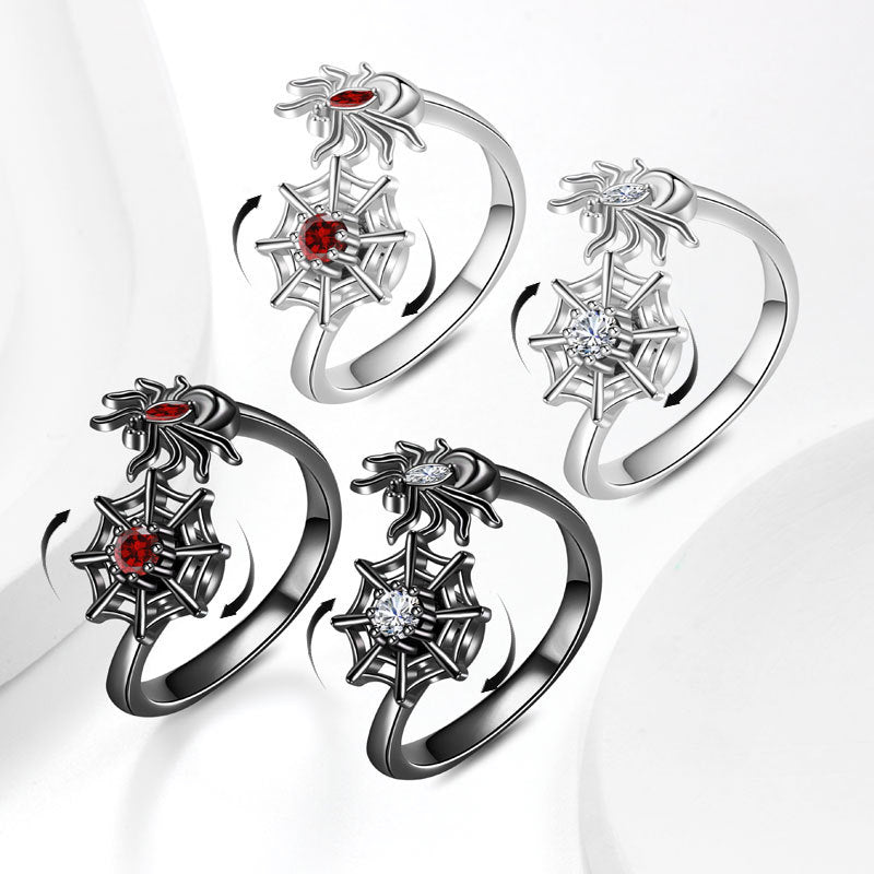 Wholesale  Web Rotating Zircon Ring for Women - Adjustable Open Ring,  Copper Electroplated,  Fashion Jewelry Accessory
