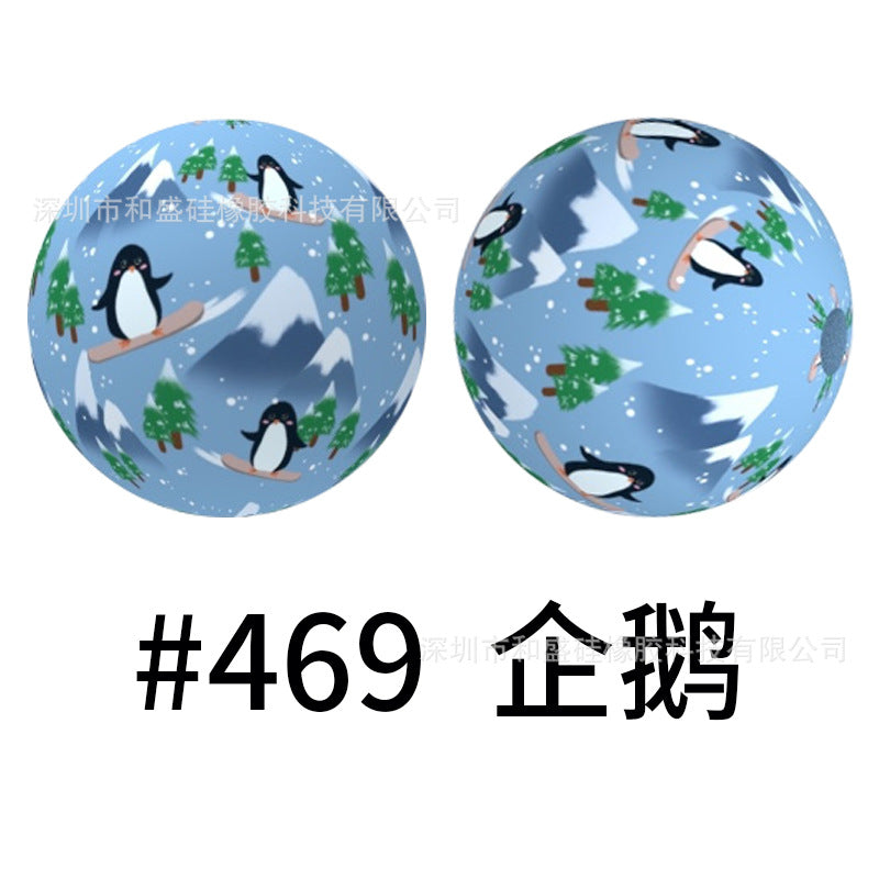 Wholesale 50pcs 15mm Western Style Leopard Skull Color Aztec Printed Silicone Balls Beads ACC-BDS-HeSheng001